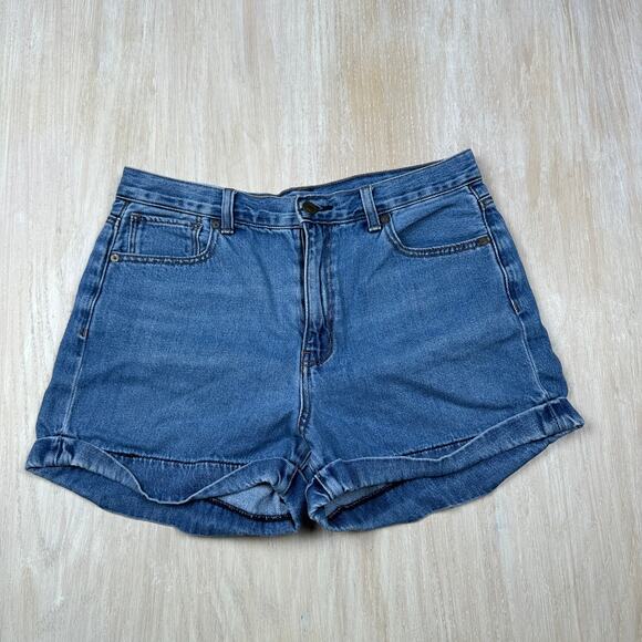 American Eagle Mom Short High Waisted Blue Medium Wash Denim Jean Shorts 10 - Picture 1 of 13